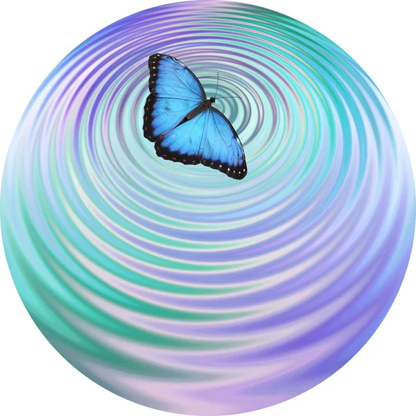 Blue Butterfly making ripples on water coaster drinks mat clock face — Stock Photo, Image