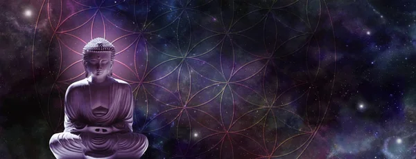 Cosmic Buddha meditating on the Flower of Life — Stock Photo, Image