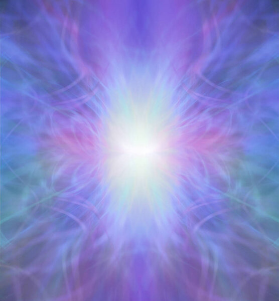 Beautiful Sapphire Blue Lilac and pink sacred symmetrical pattern background with wispy lines converging in white central light burst                               