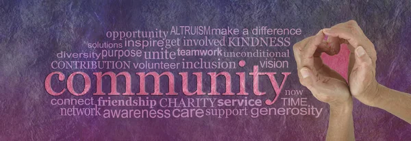 Love Your Community Spirit Word Cloud Weibliche Hände Formen Ein — Stockfoto