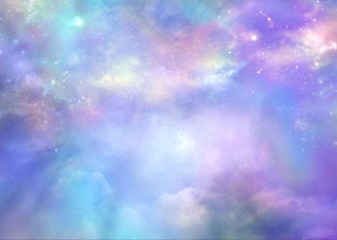 Cennet güzeldir - mor pembe ve mavi derin uzay arka plan birçok yıldızlar, gezegenler ve bulut formasyonları ile                               