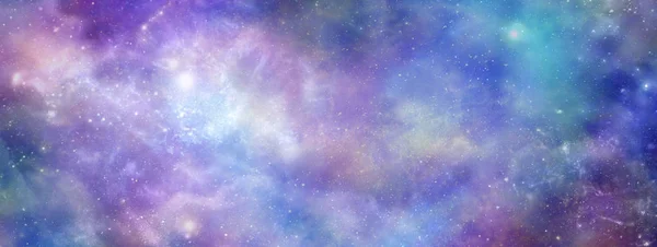 Färgglada Kosmisk Galaktiska Utrymme Bakgrund Banner Livfull Rymden Panoramautsikt Med — Stockfoto