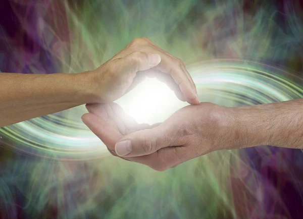 Together Our Energy Stronger Female Hand Cupped Male Cupped Hand — Stock Photo, Image