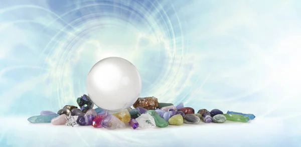 Magical Healing Crystal Vortex Background Uma Grande Bola Cristal Transparente — Fotografia de Stock