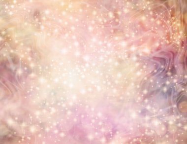 Ethereal Glittering Celebration Warm Background - peach lemon flesh pink colours with bokeh effect and transparent wavy random lines and random starburst sparkles providing copy space for a special occasion