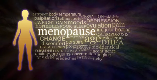 Words Associated Menopause Word Cloud Graduated Golden Female Silhouette Menopause — 스톡 사진