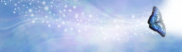 Blue Spiritual Sparkle Butterfly Mesaj Banner Banner Strălucitor Strălucitor Frumos — Fotografie, imagine de stoc