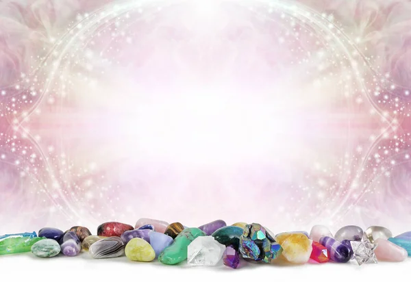Çok Renkli Şifalı Kristaller Sırası Mesaj Arkaplanı Çeşitli Çok Renkli — Stok fotoğraf