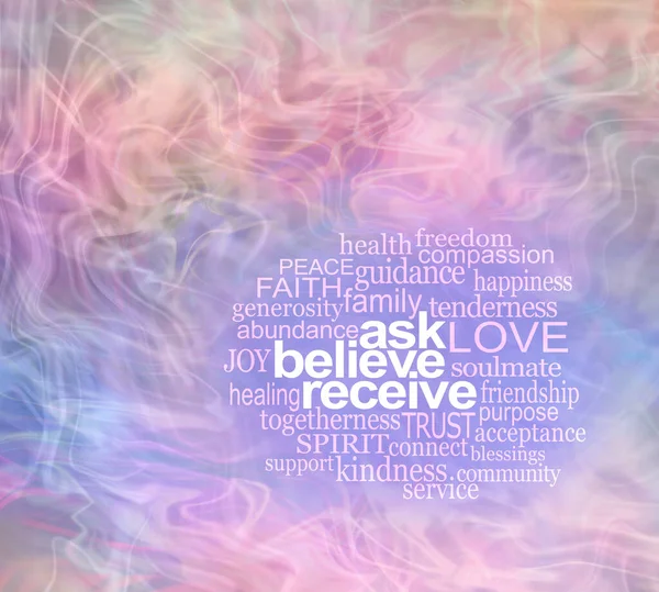 Ethereal Ask Believe Receive Concept Graphic Inspirational Screen Saver — Stock Photo, Image