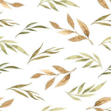 Sonbahar yapraklı kusursuz desen, suluboya el beyaz arka planda çiçek elementi çizer