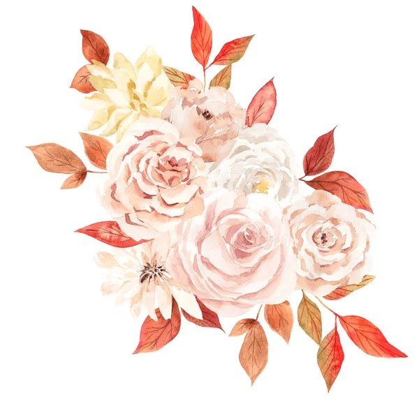 Herfst Boeket Met Mooie Bloemen Bladeren Aquarel Hand Trekken Bloemenelement — Stockfoto