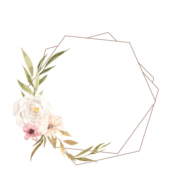 Rama Delikatnymi Jesiennymi Kwiatami Liśćmi Akwarela Narysować Element Kwiatowy Białym — Zdjęcie stockowe