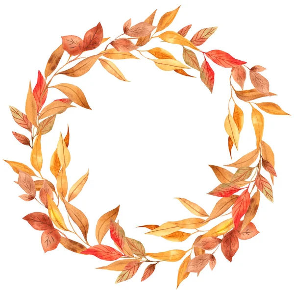 Kranz Mit Herbstblättern Aquarell Handzeichnung Florales Element Auf Weißem Hintergrund — Stockfoto