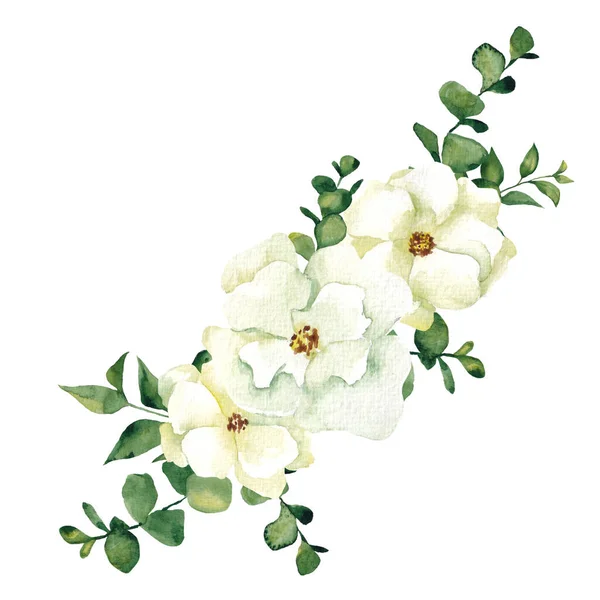 Aquarell Osterstrauß Mit Frühlingsblumen Isoliert Auf Weißem Hintergrund — Stockfoto