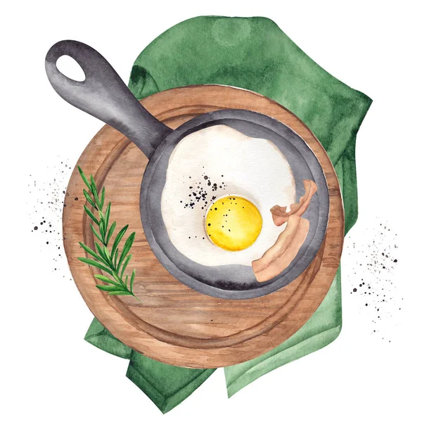 Yumurta Pastırmalı Gıda Çizimi Suluboya — Stok fotoğraf