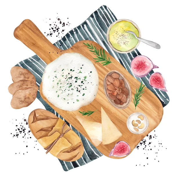 Illustrazione Colazione Panini Uova Avocado Erbe Noci Formaggio Acquerello Mano — Foto Stock