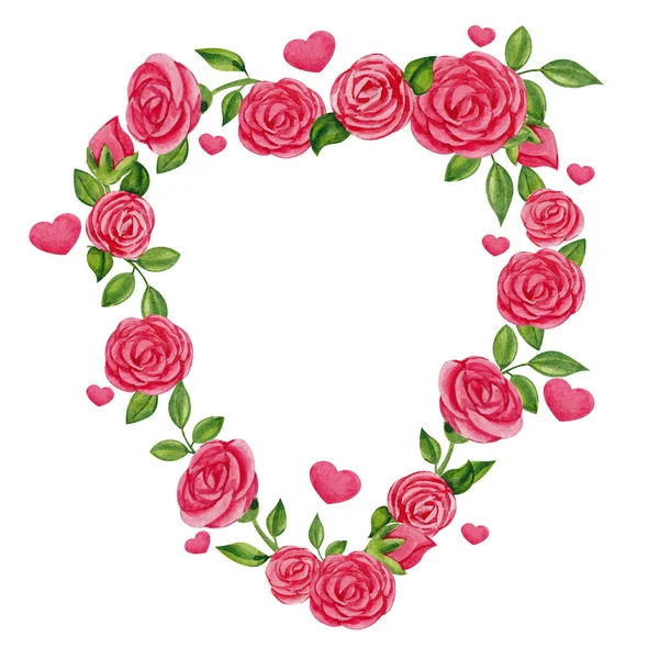 Aquarell Illustration Zum Valentinstag Niedlich Romantisches Herz Rahmen Von Blumen — Stockfoto