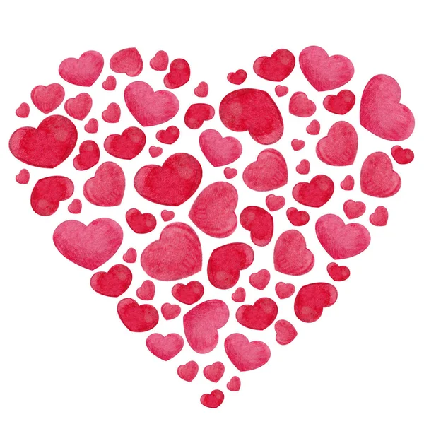 Aquarell Illustration Zum Valentinstag Rote Herzen Handzeichnung Isoliert Auf Weißem — Stockfoto