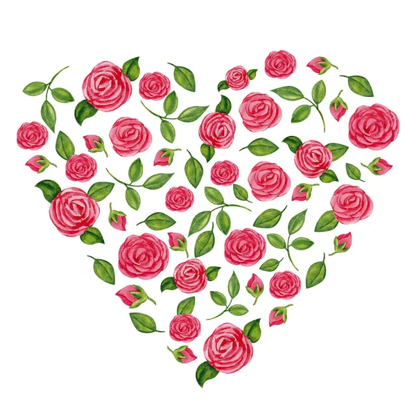 Ilustración Acuarela Para San Valentín Con Corazón Corazón Flores — Foto de Stock