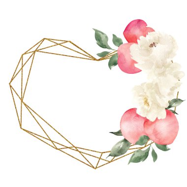 Suluboya elle çerçevelenmiş şeftali çiçekleri, düğün tasarımı için, kartlar, davetiyeler, beyaz arka planda izole edilmiş