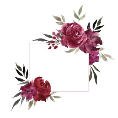 Vahşi çiçek kompozisyonu, suluboya el yazısı seti