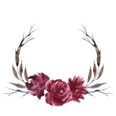 Vahşi çiçek kompozisyonu, suluboya el yazısı seti