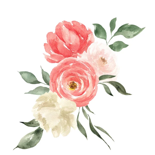Acuarela Flores Rosadas Ilustración Dibujada Mano —  Fotos de Stock