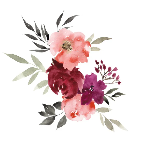 Wild Flowers Composition Watercolor Handdrawn Set — Stock Photo, Image