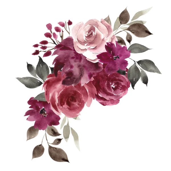 Vilda Blommor Sammansättning Akvarell Handritade Set — Stockfoto