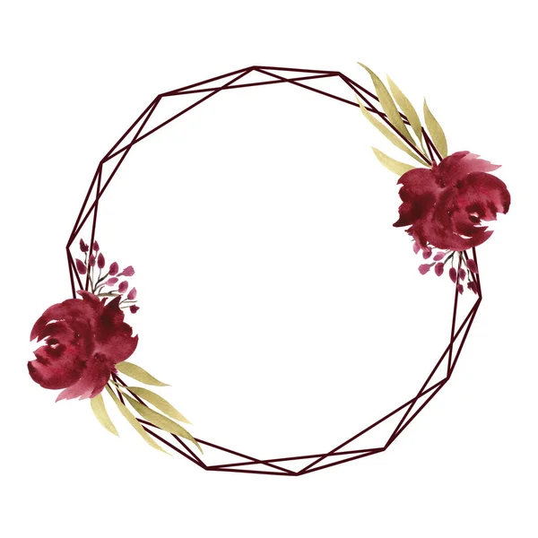 Coroa Desenhada Mão Flores Rosa Folhas Ilustração Aquarela — Fotografia de Stock