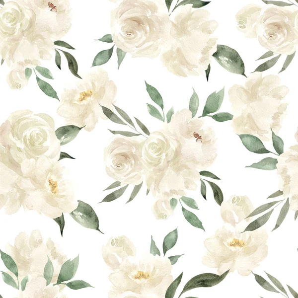 Beyaz Arkaplanda Suluboya Beyaz Çiçek Deseni — Stok fotoğraf
