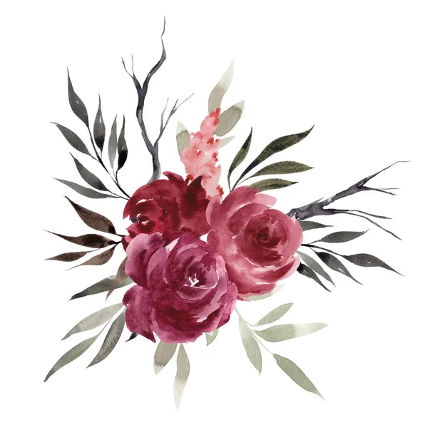 Skład Dzikich Kwiatów Akwarela Ręcznie Rysowany Zestaw — Zdjęcie stockowe