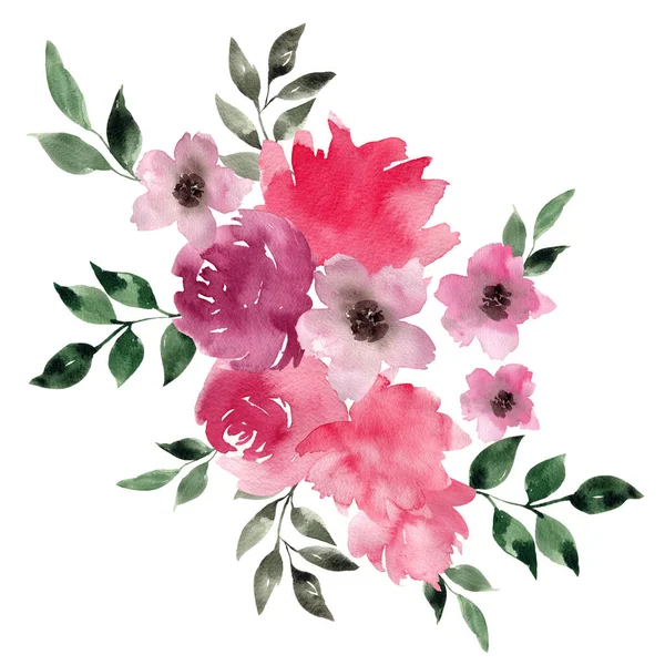 Akwarela Różowe Kwiaty Ilustracja Narysowana Ręcznie — Zdjęcie stockowe