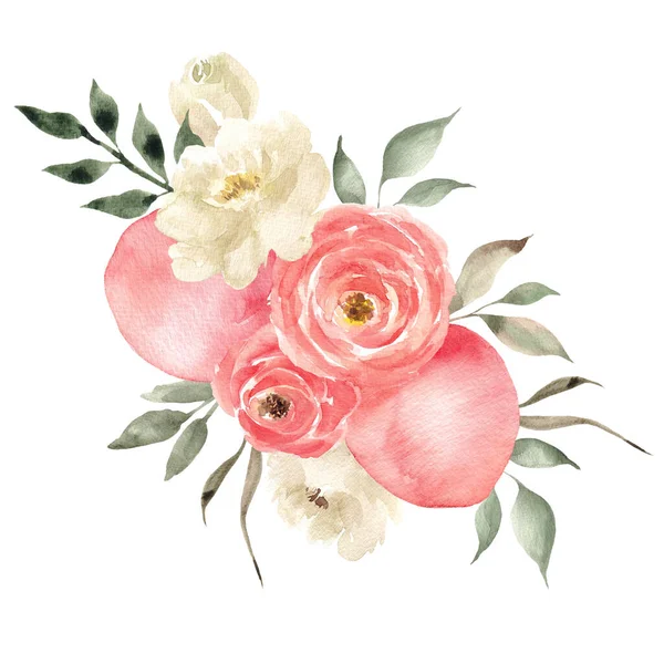 Aquarela Flores Plantas Rosa — Fotografia de Stock