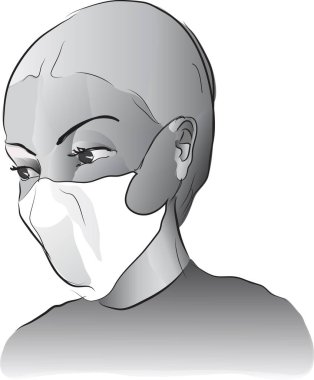Tıbbi maske takan bir kadın.