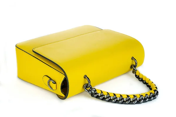 Bolso Moda Mujer Embrague Blanco Rojo Negro Fondo Amarillo Aislado — Foto de Stock