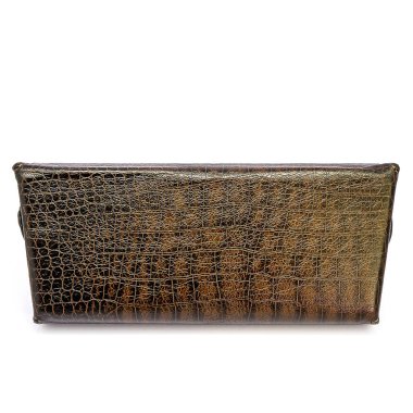 Beyaz arka plandaki deri gözlük çantası izole edilmiş.