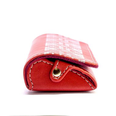 Beyaz arka plandaki deri gözlük çantası izole edilmiş.