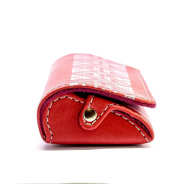 Beyaz arka plandaki deri gözlük çantası izole edilmiş.