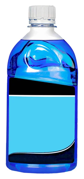 Stor Flaska Med Färgglad Vätska Vit Bakgrund Isolerad — Stockfoto