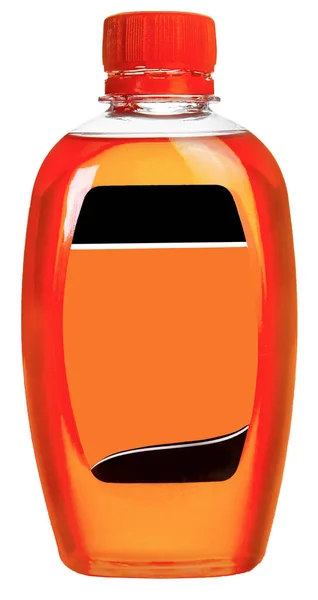 Stor Flaska Med Färgglad Vätska Vit Bakgrund Isolerad — Stockfoto