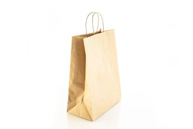 Beyaz arka planda yiyecek torbası, karton kutu, depo, boş, beyaz paket.