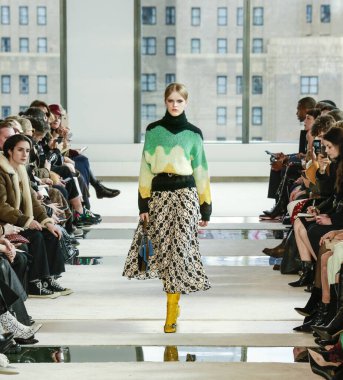 New York, New York - February 08, 2020: Hannah Motler walks the runway at Longchanp Fall Winter 2020 Fashion Show clipart