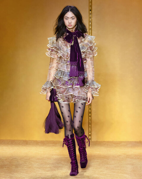 New York, New York - February 10, 2020: Sijia Kang walks the runway at Zimmermann Fall Winter 2020 Fashion Show