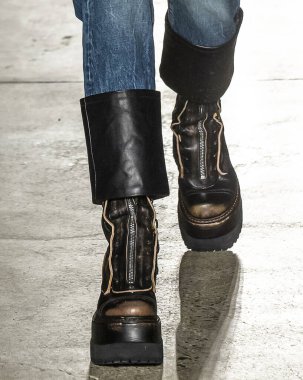 New York, New York - February 08, 2020: A model (shoes detail) walks the runway at R13 Fall Winter 2020 Fashion Show