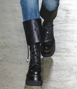 New York, New York - February 08, 2020: A model (shoes detail) walks the runway at R13 Fall Winter 2020 Fashion Show