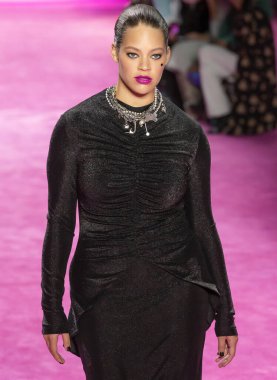 New York, New York - Şubat 06, 2020: Solange van Doorn Christian Siriano Sonbahar Moda Şovu 2020 'de podyumda yürüyor