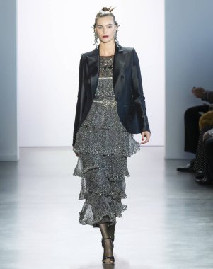 New York, New York - Feb. 08, 2020: Juju Ivanyuk walks the runway at Badgley Mischka Fall Winter 2020 Fashion Show clipart