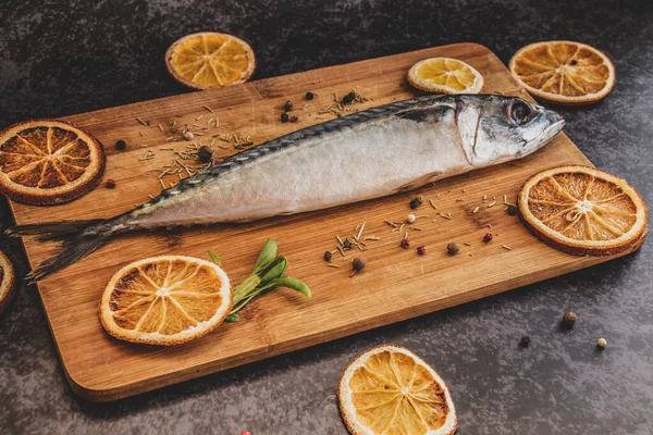 fresh marinated fish on a cutting Board