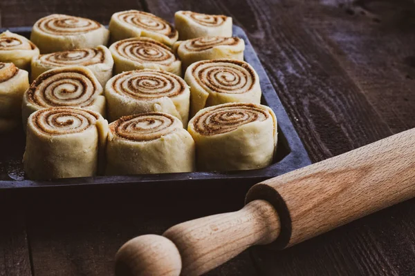 cinnamon rolls on a baking sheet